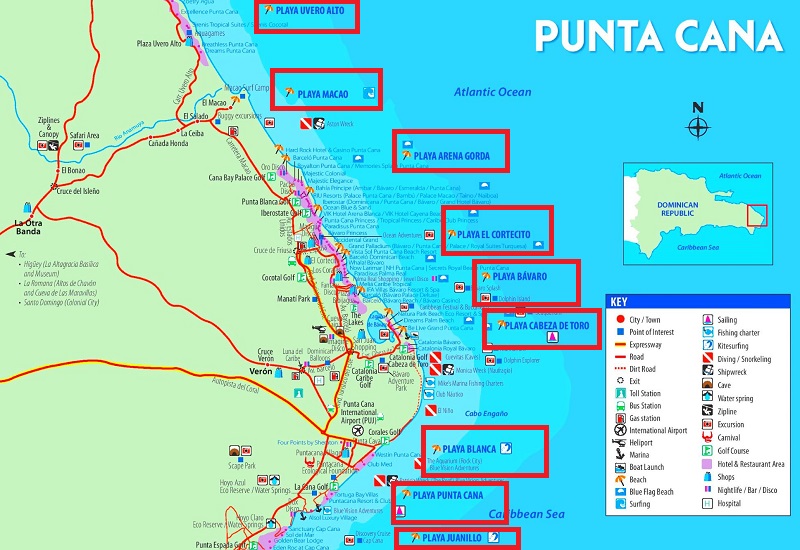 Mapa das praias de Punta Cana
