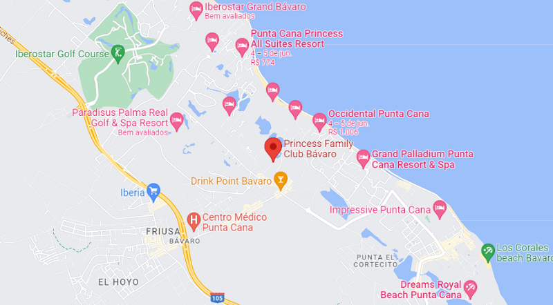 Localização do All Inclusive Princess Family Club Bavaro Punta Cana